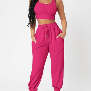 Wide Strap Top and Drawstring Joggers Set Trendsi