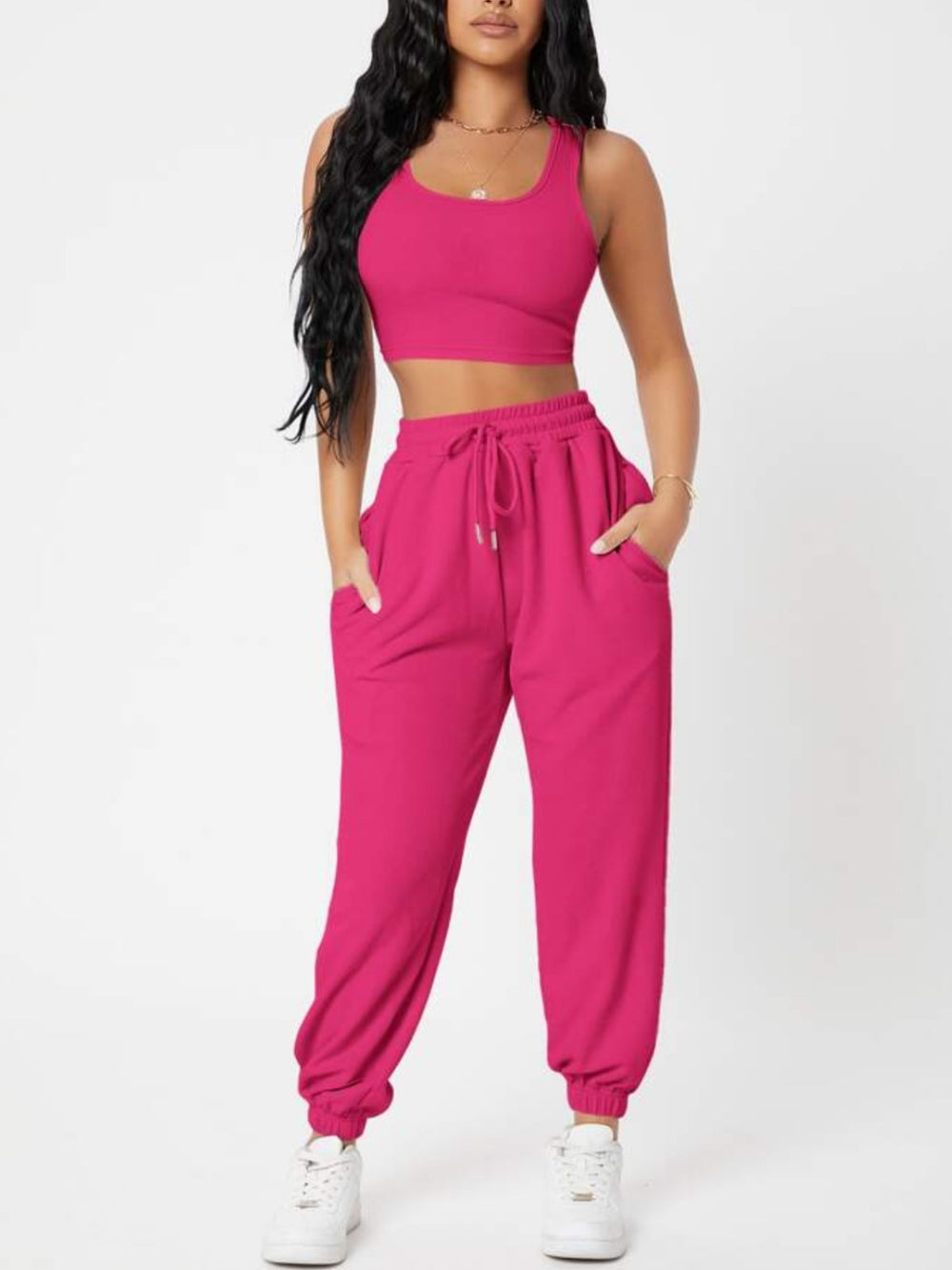 Wide Strap Top and Drawstring Joggers Set Trendsi