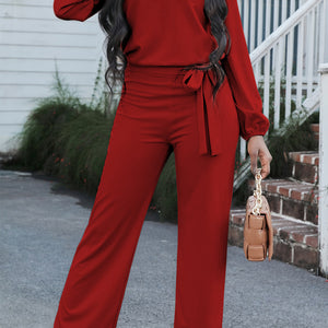 Boat Neck Tie Belt Jumpsuit Trendsi