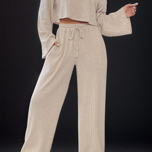 Round Neck Long Sleeve Top and Pants Set Trendsi