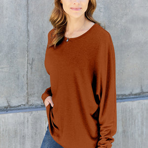 Double Take Full Size Round Neck Long Sleeve T-Shirt Trendsi