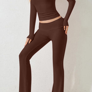 Round Neck Long Sleeve Top and Pants Set Trendsi