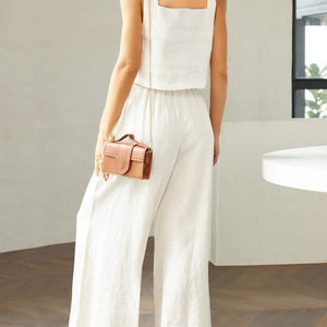 Square Neck Top and Wide Leg Pants Set Trendsi