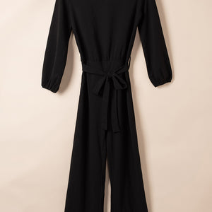 Boat Neck Tie Belt Jumpsuit Trendsi