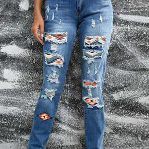 Distressed Straight Jeans with Pockets Trendsi