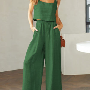 Square Neck Top and Wide Leg Pants Set Trendsi