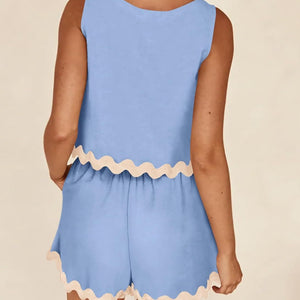 Contrast Trim Sleeveless Top and Shorts Set Trendsi