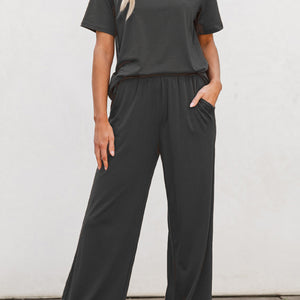 Round Neck Short Sleeve Top and Pants Set Trendsi