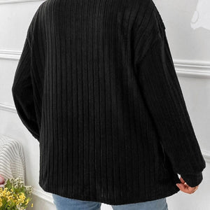 Plus Size Ribbed Johnny Collar Long Sleeve T-Shirt Trendsi