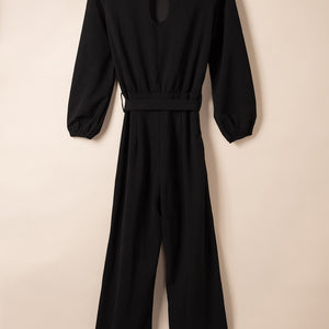 Boat Neck Tie Belt Jumpsuit Trendsi