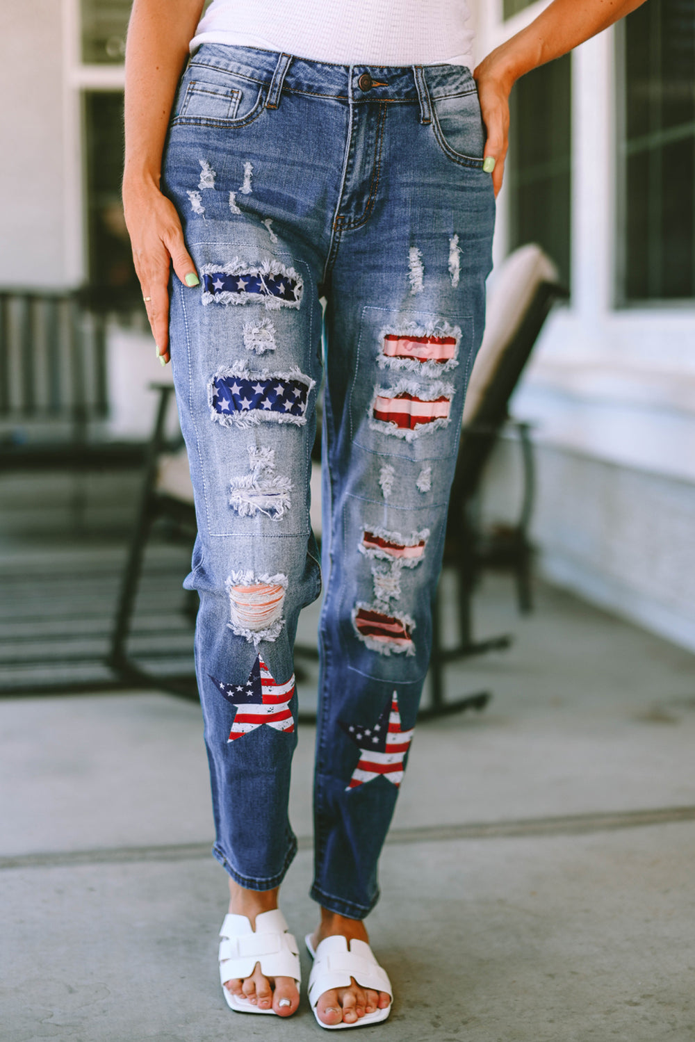 Distressed Straight Jeans with Pockets Trendsi