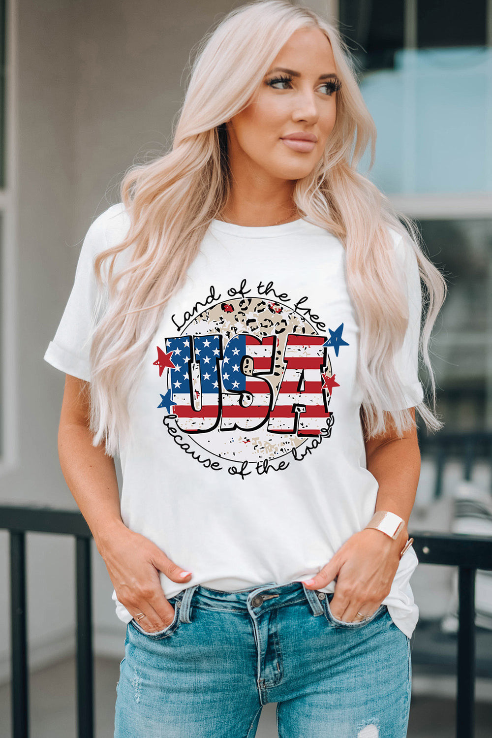 USA Graphic Round Neck Tee Trendsi