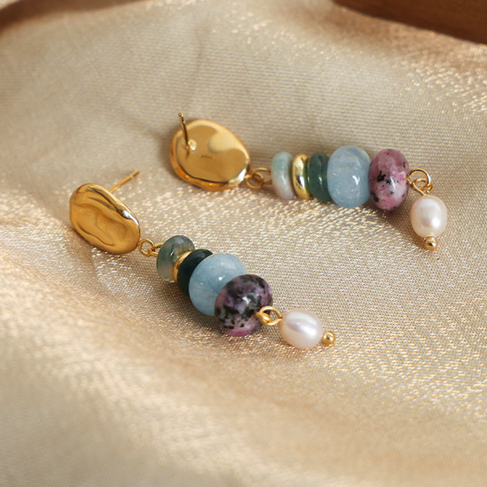 Natural Stone Freshwater Pearl Dangle Earrings Trendsi