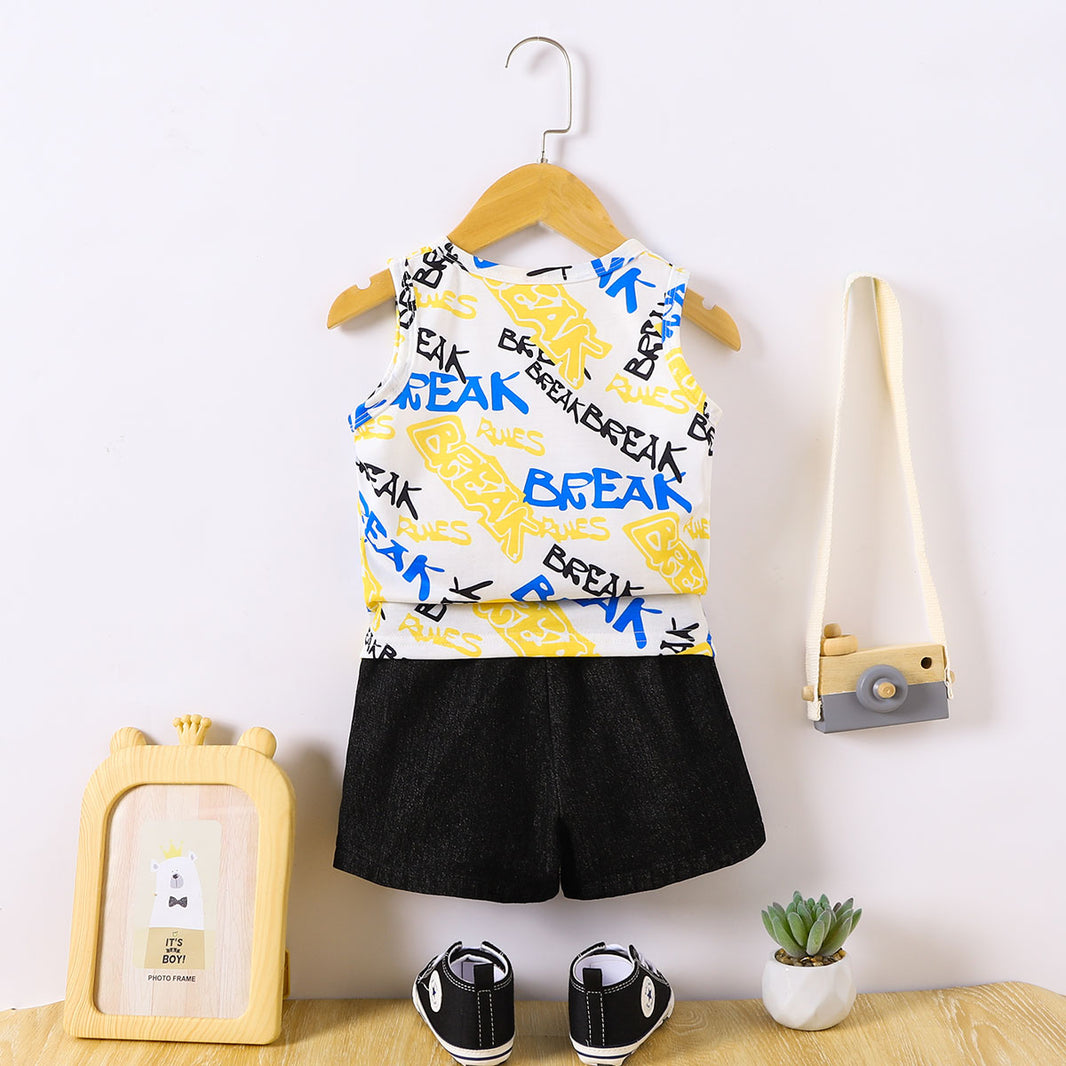 BREAK Printed Round Neck Tank and Shorts Set Trendsi