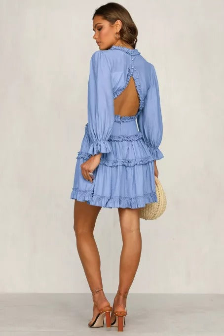 Ruffle Detailing Open Back Dress Trendsi