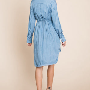 Faith Apparel Button Up Drawstring Shirt Dress Trendsi