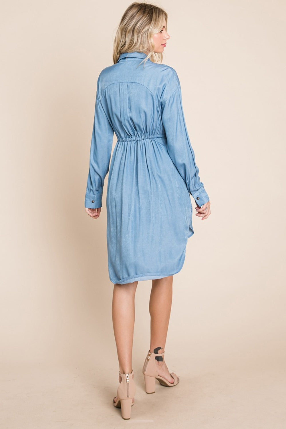 Faith Apparel Button Up Drawstring Shirt Dress Trendsi