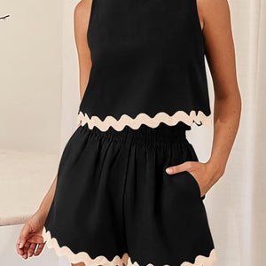 Contrast Trim Sleeveless Top and Shorts Set Trendsi