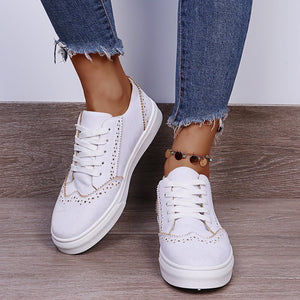 Lace-Up Suedette Flat Sneakers Trendsi