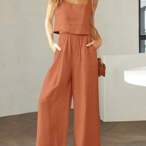 Square Neck Top and Wide Leg Pants Set Trendsi