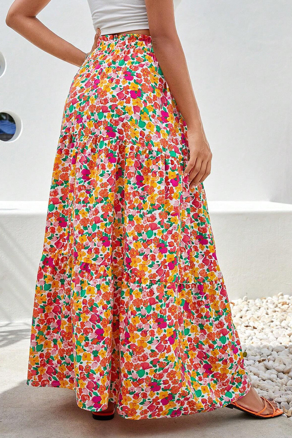 Printed Elastic Waist Maxi Skirt Trendsi