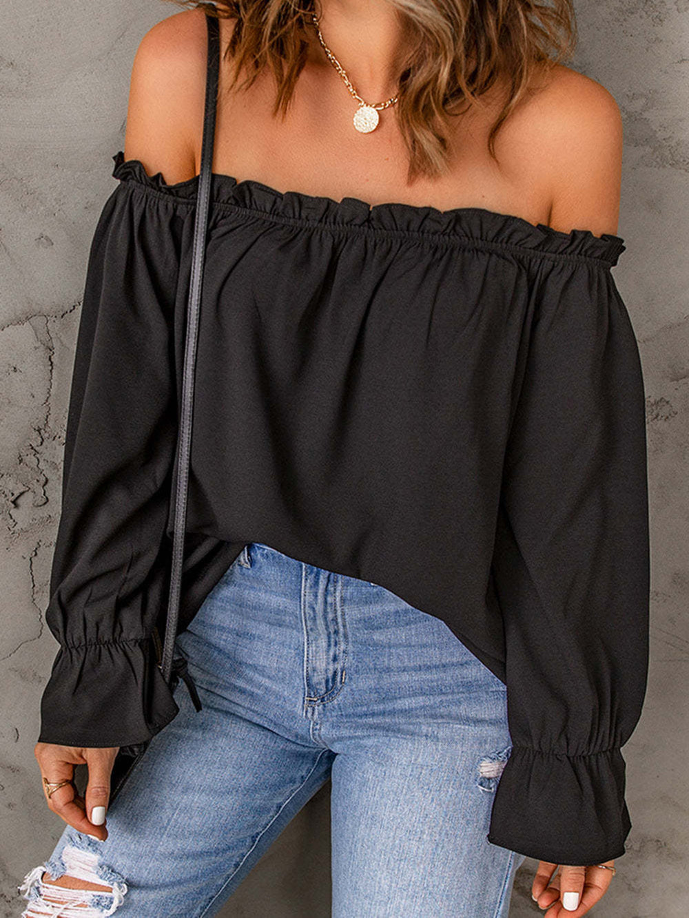 Off-Shoulder Flounce Sleeve Blouse Trendsi