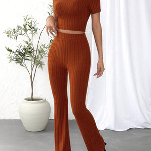 Round Neck Short Sleeve Top and Pants Set Trendsi