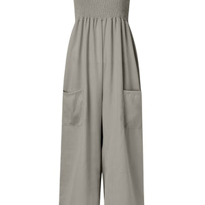 Smocked Spaghetti Strap Wide Leg Jumpsuit Trendsi