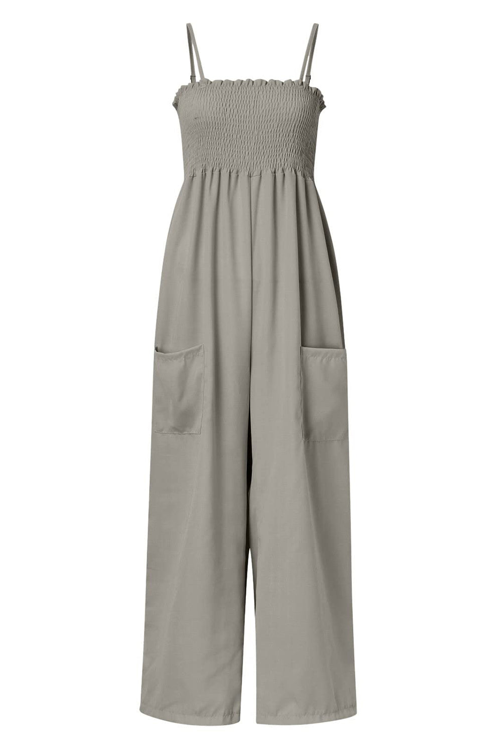 Smocked Spaghetti Strap Wide Leg Jumpsuit Trendsi