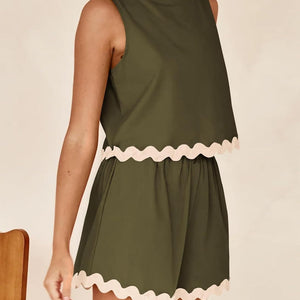 Contrast Trim Sleeveless Top and Shorts Set Trendsi