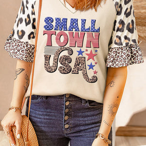 SMALL TOWN USA Graphic Leopard V-Neck Top Trendsi