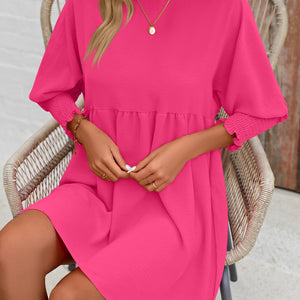 Round Neck Lantern Sleeve Mini Dress Trendsi