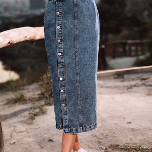 Button Down Denim Skirt Trendsi