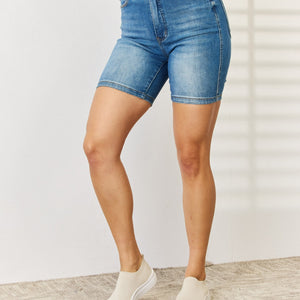 Judy Blue Full Size Tummy Control Double Button Bermuda Denim Shorts Trendsi