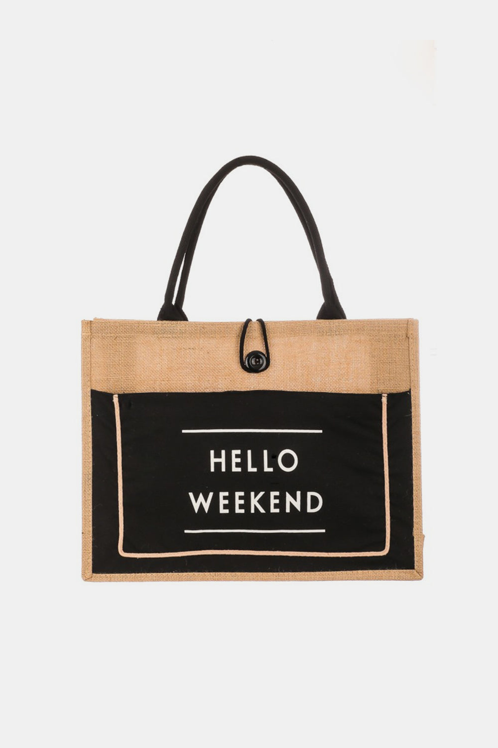 Fame Hello Weekend Burlap Tote Bag Trendsi