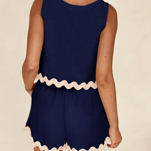 Contrast Trim Sleeveless Top and Shorts Set Trendsi