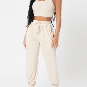 Wide Strap Top and Drawstring Joggers Set Trendsi