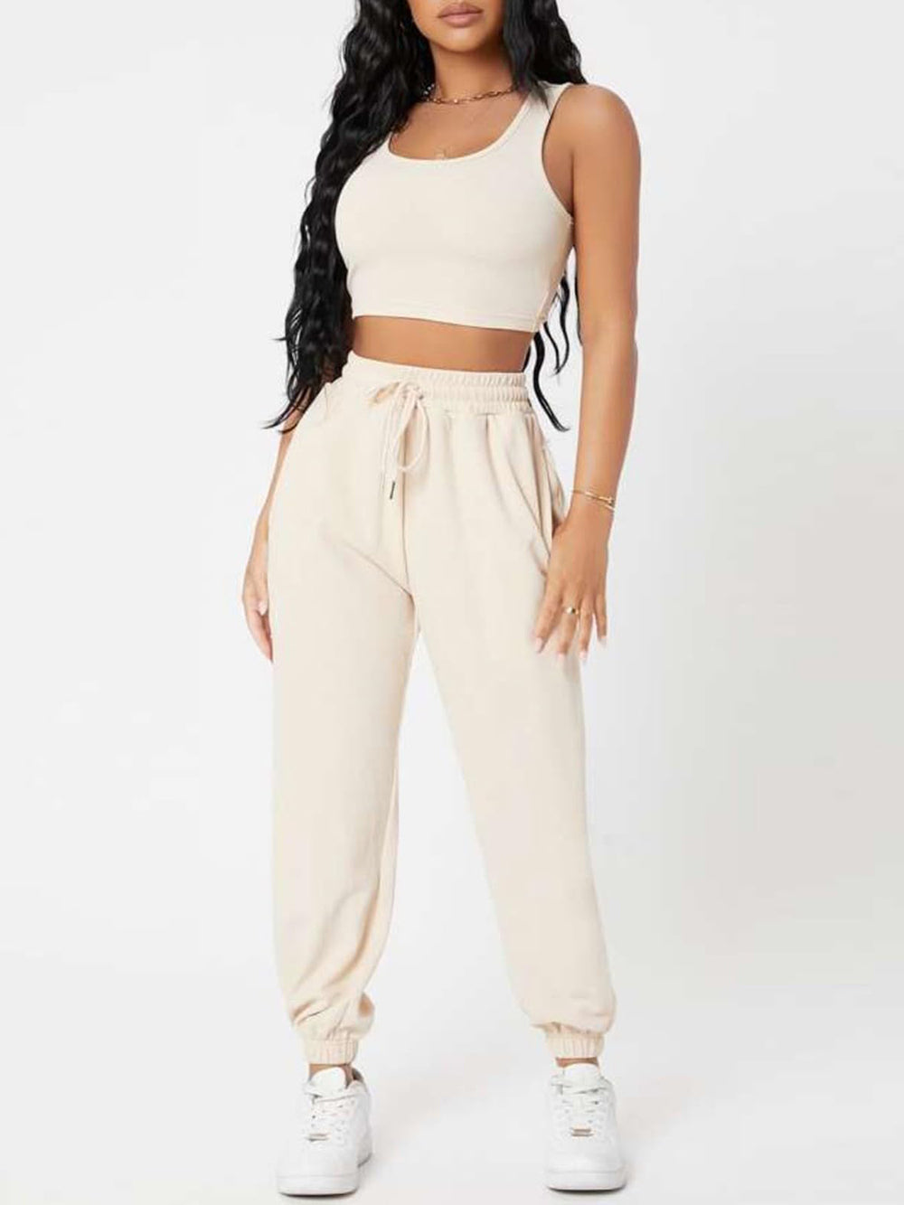 Wide Strap Top and Drawstring Joggers Set Trendsi