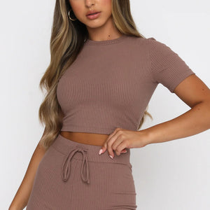 Round Neck Short Sleeve Top and Pants Set Trendsi