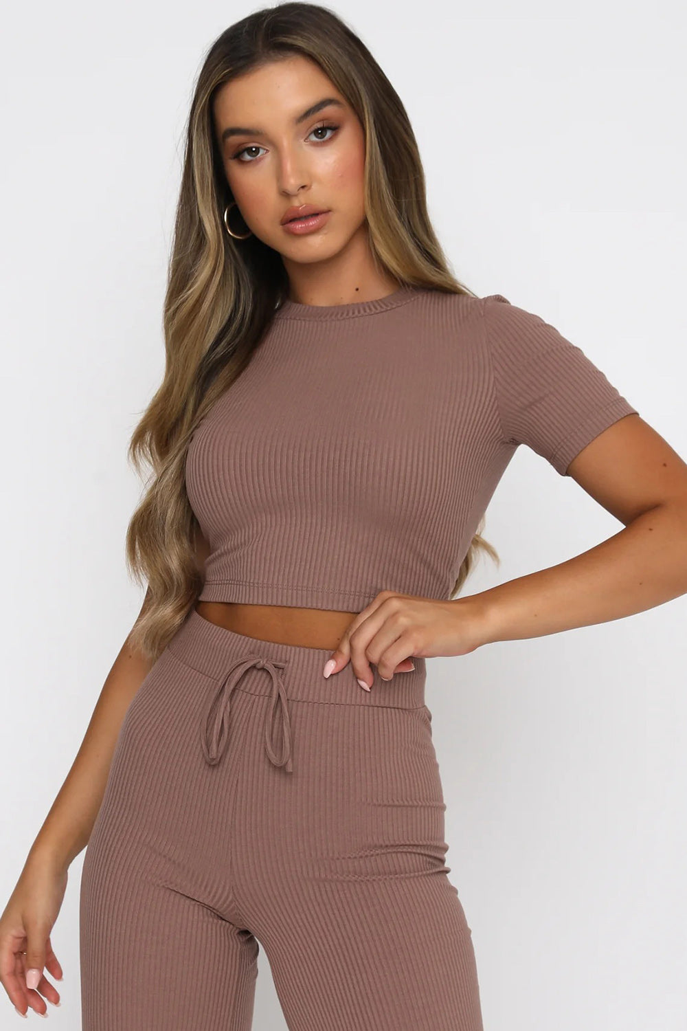 Round Neck Short Sleeve Top and Pants Set Trendsi