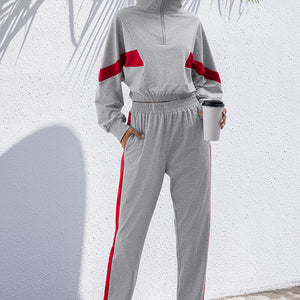 Turtle Neck Long Sleeve Zip-Up Top Long Pants Set Trendsi