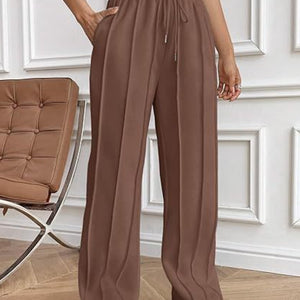 Drawstring Wide Leg Pants with Pockets Trendsi