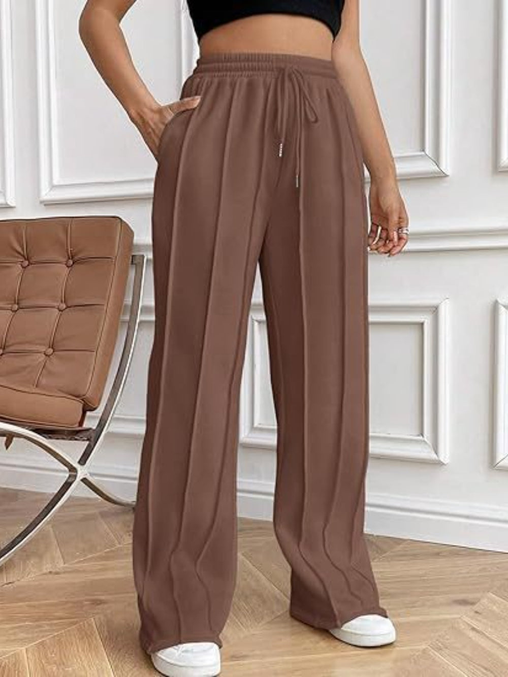 Drawstring Wide Leg Pants with Pockets Trendsi