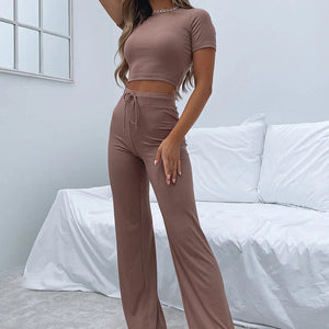 Round Neck Short Sleeve Top and Pants Set Trendsi