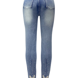 Rhinestone Skinny Jeans with Pockets Trendsi