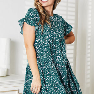 Double Take Short Flounce Sleeve Tiered Dress Trendsi