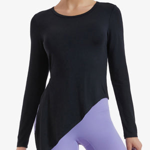 Asymmetrical Round Neck Long Sleeve Sports Top Trendsi