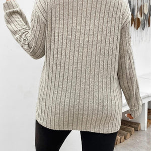 Plus Size Ribbed Johnny Collar Long Sleeve T-Shirt Trendsi