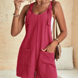 Full Size Scoop Neck Romper with Pockets Trendsi