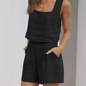 Square Neck Wide Strap Top and  Shorts Set Trendsi